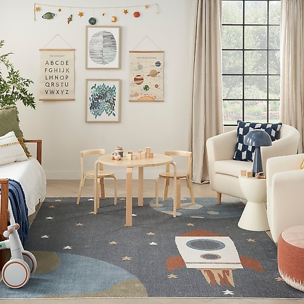Show full view: Nourison Astra Machine Washable ASW06 Graphic Area Rug, Sky Blue, 94 x 120-in slide 9 of 9