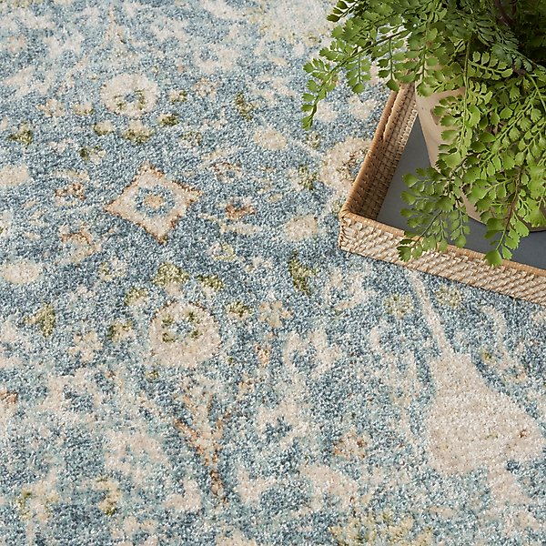 Show full view: Nourison Astra Machine Washable ASW16 Floral Area Rug, Teal Beige, 94 x 120-in slide 8 of 9