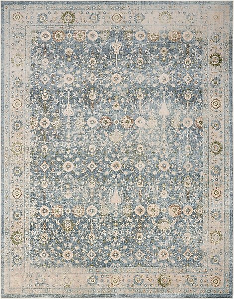 Show full view: Nourison Astra Machine Washable ASW16 Floral Area Rug, Teal Beige, 94 x 120-in slide 1 of 9