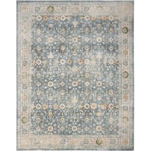 Nourison Astra Machine Washable ASW16 Floral Area Rug, Teal Beige, 94 x 120-in