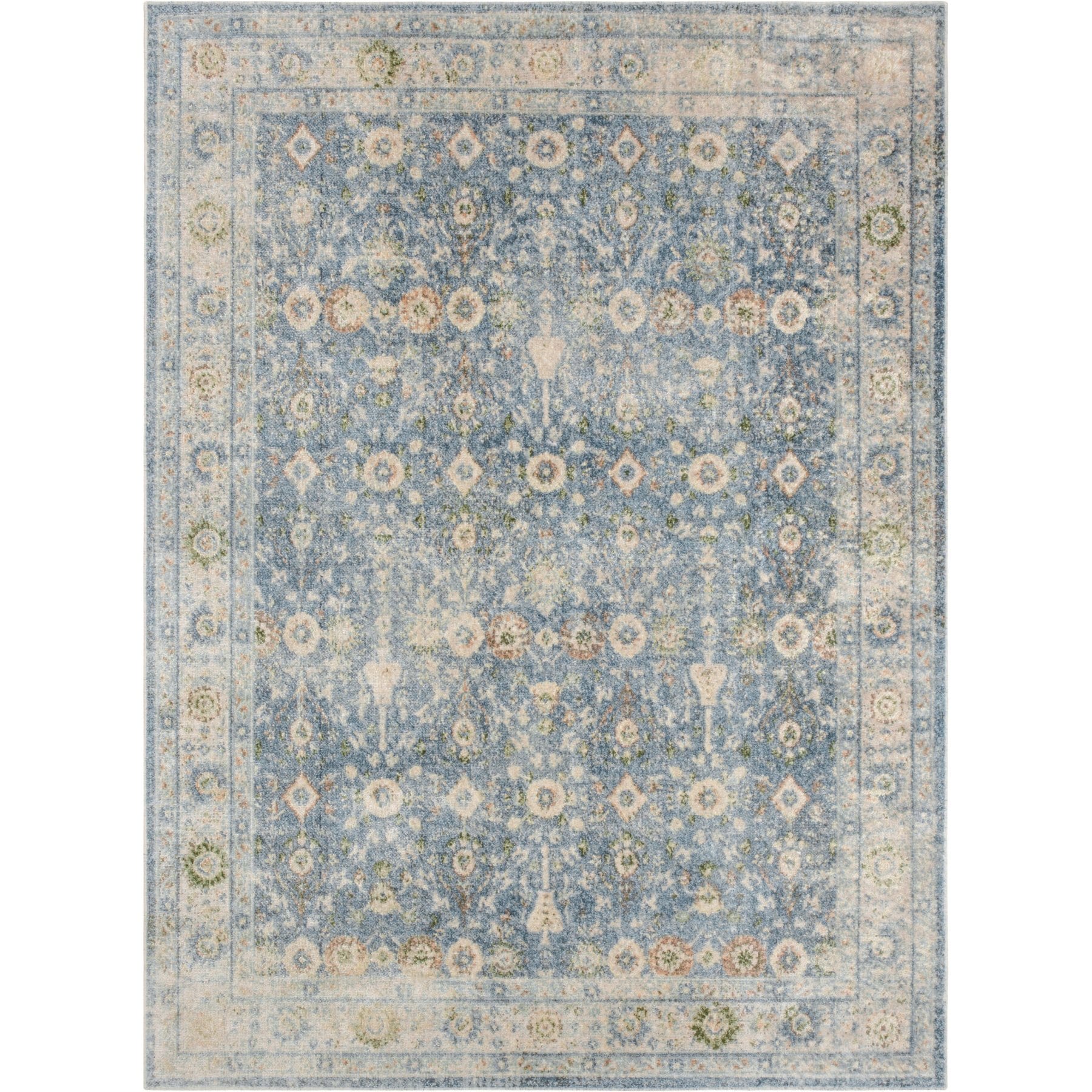 Nourison Astra Machine Washable ASW16 Floral Area Rug, Teal Beige, 63 x 84-in