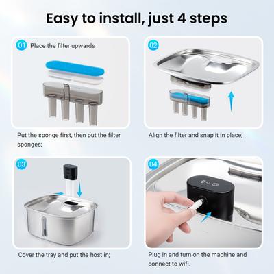 Show full view: Vacqueen Stainless Steel Automatic Dog Water Fountain with 5 Filter & Sponge, Silver, Large: 2.64-gal, Modern slide 9 of 10