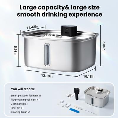 Show full view: Vacqueen Stainless Steel Automatic Dog Water Fountain with 5 Filter & Sponge, Silver, Large: 2.64-gal, Modern slide 5 of 10