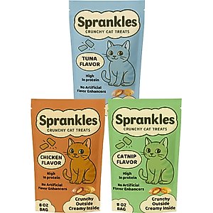Sprankles Variety Chicken, Tuna & Catnip, Flavored Crunchy Filled Cat Treats 24-oz bag, 3 pack