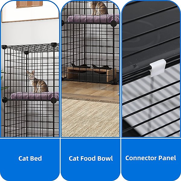 Show full view: Yitahome 2-Tier Indoor & Outdoor DIY Cat Playpen with Removable Metal Wiring, Black slide 4 of 6