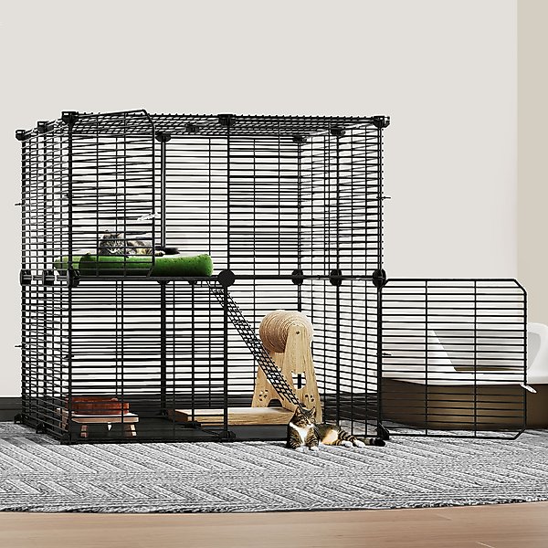 Show full view: Yitahome 2-Tier Indoor DIY Metal Cat Playpen, Black slide 1 of 5