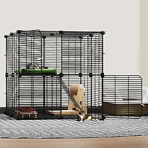 Yitahome 2-Tier Indoor DIY Metal Cat Playpen, Black