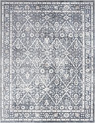 Nourison Astra Machine Washable ASW16 Floral Area Rug, Dark Blue, 94 x 120-in