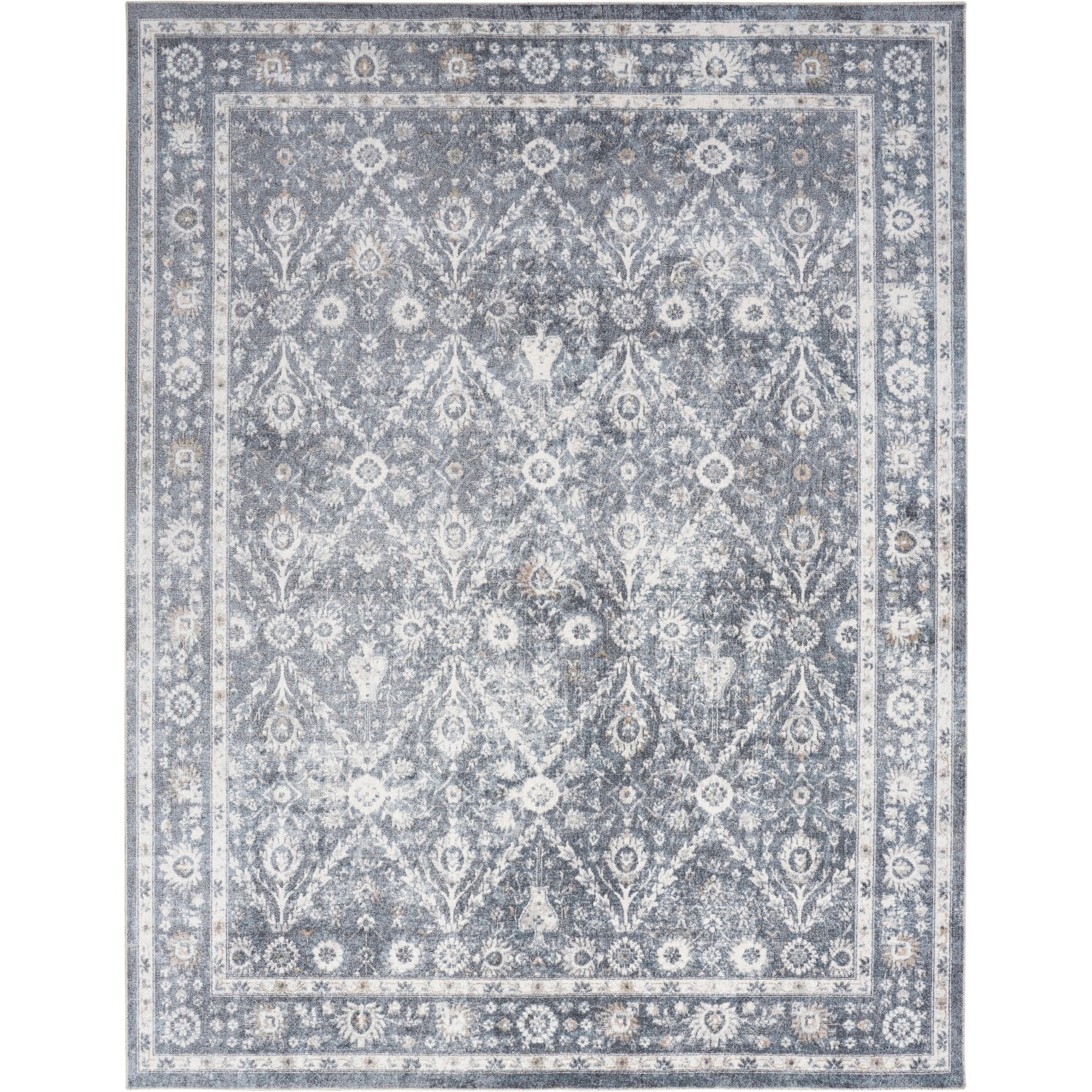Nourison Astra Machine Washable ASW16 Floral Area Rug, Dark Blue, 94 x 120-in