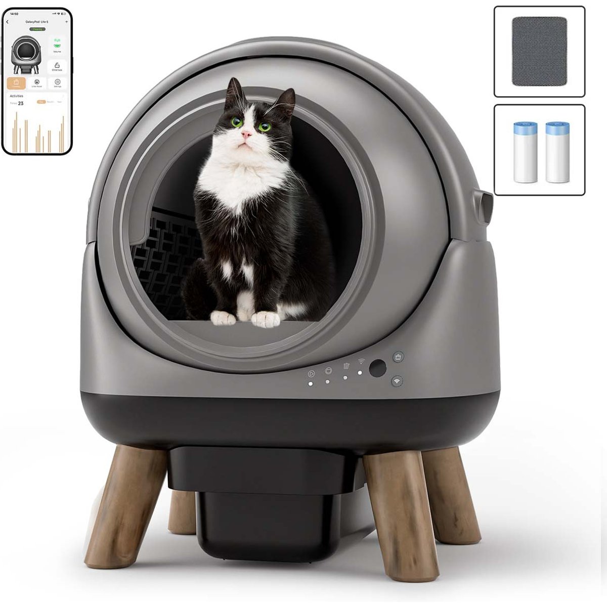 els pet Orbitie Automatic Self-Cleaning Cat Litter Box, Gray