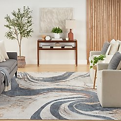 Nourison Astra Machine Washable ASW15 Abstract Area Rug, Ivory Blue, 94 x 120-in slide 2 of 9
