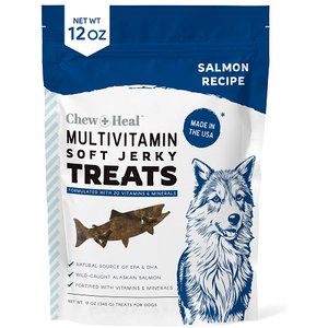 Chew + Heal Limited Ingredient Wild Alaskan Salmon Multivitamin Soft Jerky Dog Treats, 12-oz bag