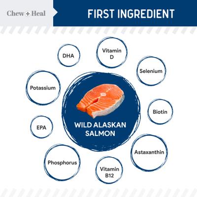 Show full view: Chew + Heal Limited Ingredient Wild Alaskan Salmon Multivitamin Soft Jerky Dog Treats, 5-oz bag slide 3 of 11