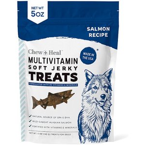 Chew + Heal Limited Ingredient Wild Alaskan Salmon Multivitamin Soft Jerky Dog Treats, 5-oz bag