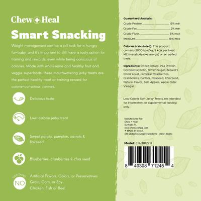 Show full view: Chew + Heal Limited Ingredient Low Calorie Fruit & Veggie Superfoods Soft Jerky Dog Treats, 12-oz bag slide 8 of 11