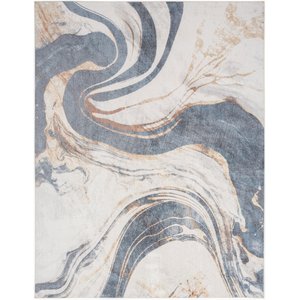 Nourison Astra Machine Washable ASW15 Abstract Area Rug, Ivory Blue, 94 x 120-in