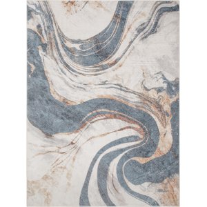 Nourison Astra Machine Washable ASW15 Abstract Area Rug, Ivory Blue, 63 x 84-in