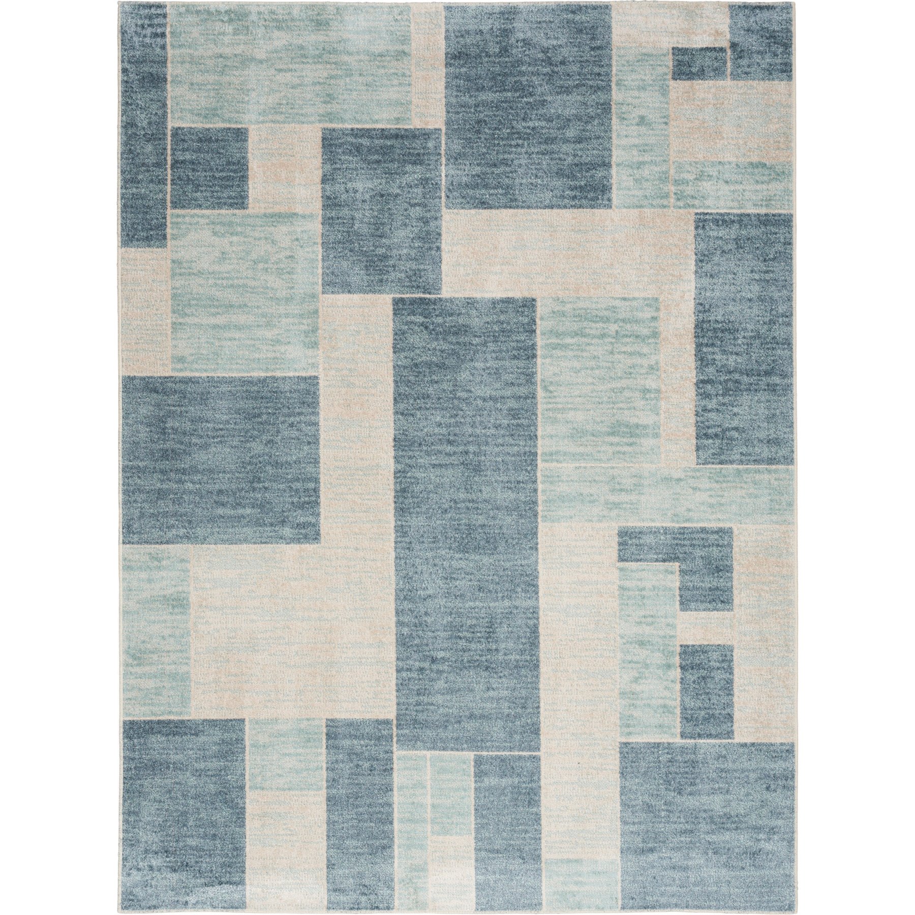 Nourison Astra Machine Washable ASW09 Geometric Area Rug, Blue Ivory, 63 x 84-in