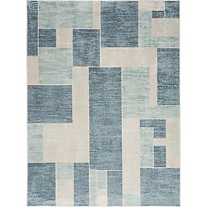 Nourison Astra Machine Washable ASW09 Geometric Area Rug, Blue Ivory, 63 x 84-in