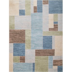 Nourison Astra Machine Washable ASW09 Geometric Area Rug, Blue Green Multi, 94 x 120-in