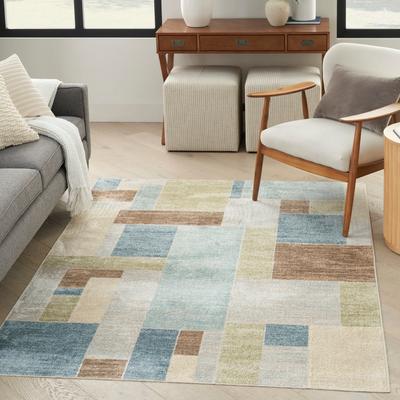 Show full view: Nourison Astra Machine Washable ASW09 Geometric Area Rug, Blue Green Multi, 63 x 84-in slide 7 of 9