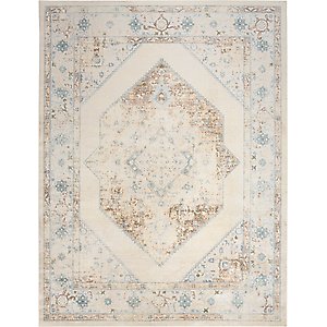 Nourison Astra Machine Washable ASW13 Geometric Area Rug, Ivory Blue, 94 x 120-in