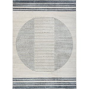 Nourison Astra Machine Washable ASW05 Geometric Area Rug, Ivory Blue, 63 x 84-in