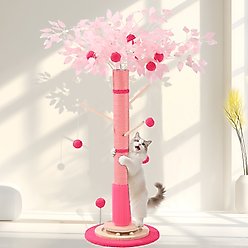 KZLAA Sisal Rope Hanging Ball 45-in Sherpa Kitten & Cat Scratcher Post, Pink