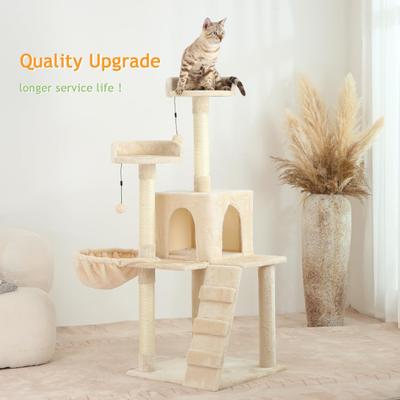 Show full view: KZLAA 54-in Sherpa Furniture Scratch Post Cat Tree & Condo with Natural Sisal Rope, Hammock & Cradle, Beige slide 6 of 6