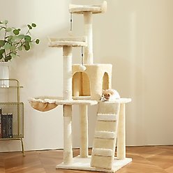 KZLAA 54-in Sherpa Furniture Scratch Post Cat Tree & Condo with Natural Sisal Rope, Hammock & Cradle, Beige