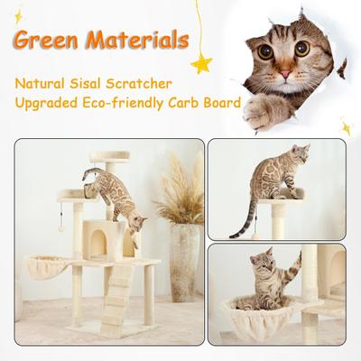 Show full view: KZLAA 54-in Sherpa Furniture Scratch Post Cat Tree & Condo with Natural Sisal Rope, Hammock & Cradle, Beige slide 5 of 6