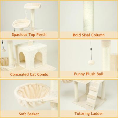 Show full view: KZLAA 54-in Sherpa Furniture Scratch Post Cat Tree & Condo with Natural Sisal Rope, Hammock & Cradle, Beige slide 2 of 6