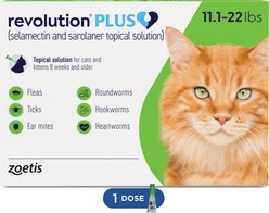 Revolution Plus Topical Solution for Cats 11.1-22 lbs (Green Box), 1 Dose (1-mos. supply)