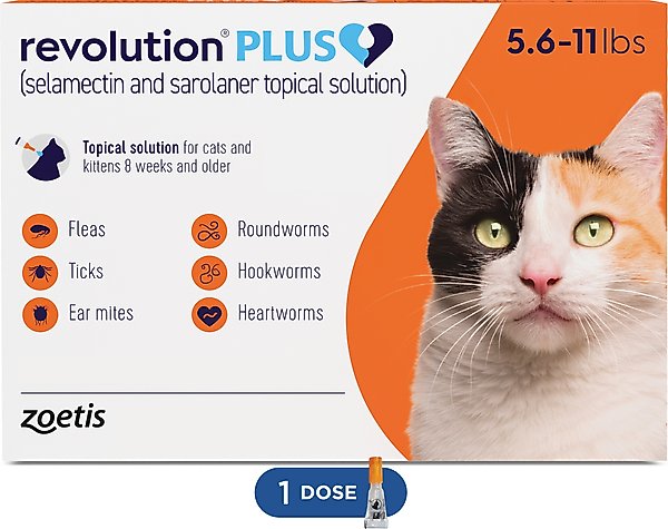 Revolution Plus Topical Solution for Cats, 5.6-11 lbs, (Orange Box)