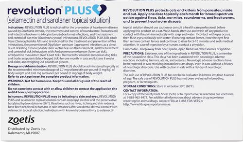 Show full view: Revolution Plus Topical Solution for Cats 2.8-5.5 lbs (Gold Box), 1 Dose (1-mos. supply) slide 2 of 5