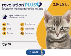 Revolution Plus Topical Solution for Cats 2.8-5.5 lbs (Gold Box), 1 Dose (1-mos. supply)
