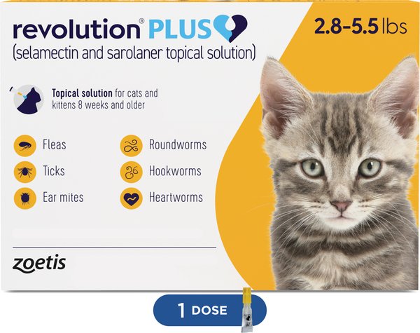 Revolution Plus Topical Solution for Cats, 2.8-5.5 lbs, (Gold Box)