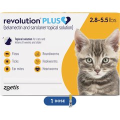 Revolution Plus Topical Solution for Cats 2.8-5.5 lbs (Gold Box), 1 Dose (1-mos. supply)