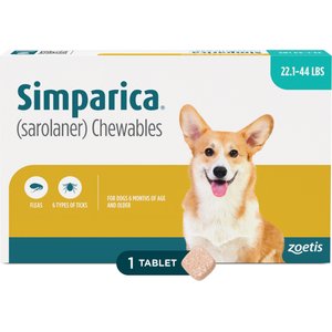 Simparica Chewable Tablet for Dogs 22.1-44 lbs (Mint Box), 1 Chewable Tablet (1-mos. supply)