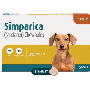 Simparica Chewable Tablet for Dogs 11.1-22 lbs (Orange Box), 1 Chewable Tablet (1-mos. supply)
