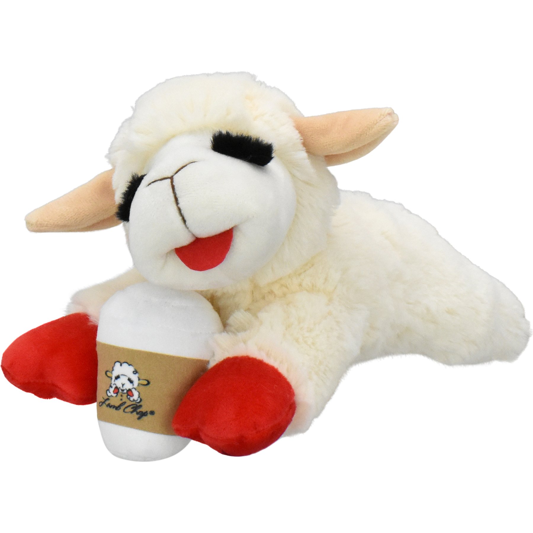 Multipet Lamb Chop with Coffee Cup Squeaky Plush Dog Toy, 10.5-in