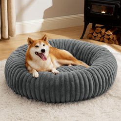 Bedsure Donut Bolster Dog Bed with Removable Cover, Grey, Large