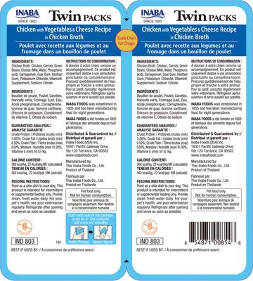 Show full view: Inaba Twin Packs Chicken with Vegetables & Cheese Grain-Free Dog Food Topper, 1.4-oz pouch, 16 count slide 3 of 6