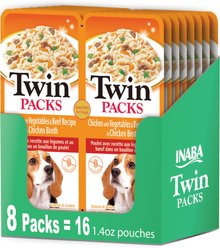 Inaba Twin Packs Chicken with Vegetables & Beef Recipe with Chicken Broth Grain-Free Dog Food Topper, 1.4-oz pouch, 16 count