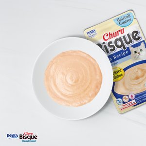 Inaba Churu Bisque Indoor Care Tuna & Chicken Recipe Creamy Puree Grain-Free Lickable Cat Treats, 1.05-oz pouch, 15 count