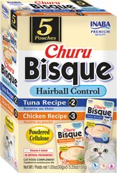 Inaba Churu Bisque Indoor Care Tuna & Chicken Recipe Creamy Puree Grain-Free Lickable Cat Treats, 1.05-oz pouch, 15 count