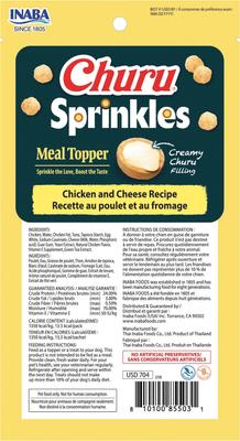 Show full view: Inaba Churu Sprinkles Chicken & Cheese Recipe Grain-Free Soft & Chewy Dog Treats, 0.35-oz tube, 18 count slide 3 of 8