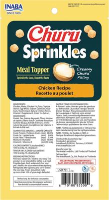 Show full view: Inaba Churu Sprinkles Chicken Recipe Grain-Free Soft & Chewy Dog Treats, 0.35-oz tube, 18 count slide 3 of 8