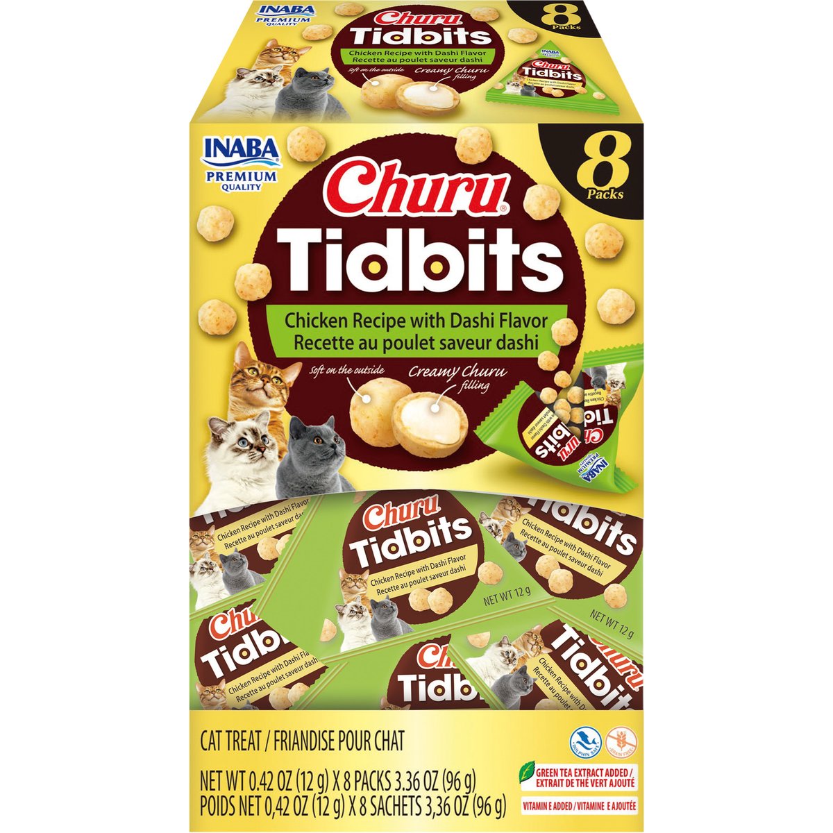 Inaba Churu Tidbits Chicken Recipe with Dashi Flavor Grain-Free Cat Treats, 0.42-oz tube, 8 count