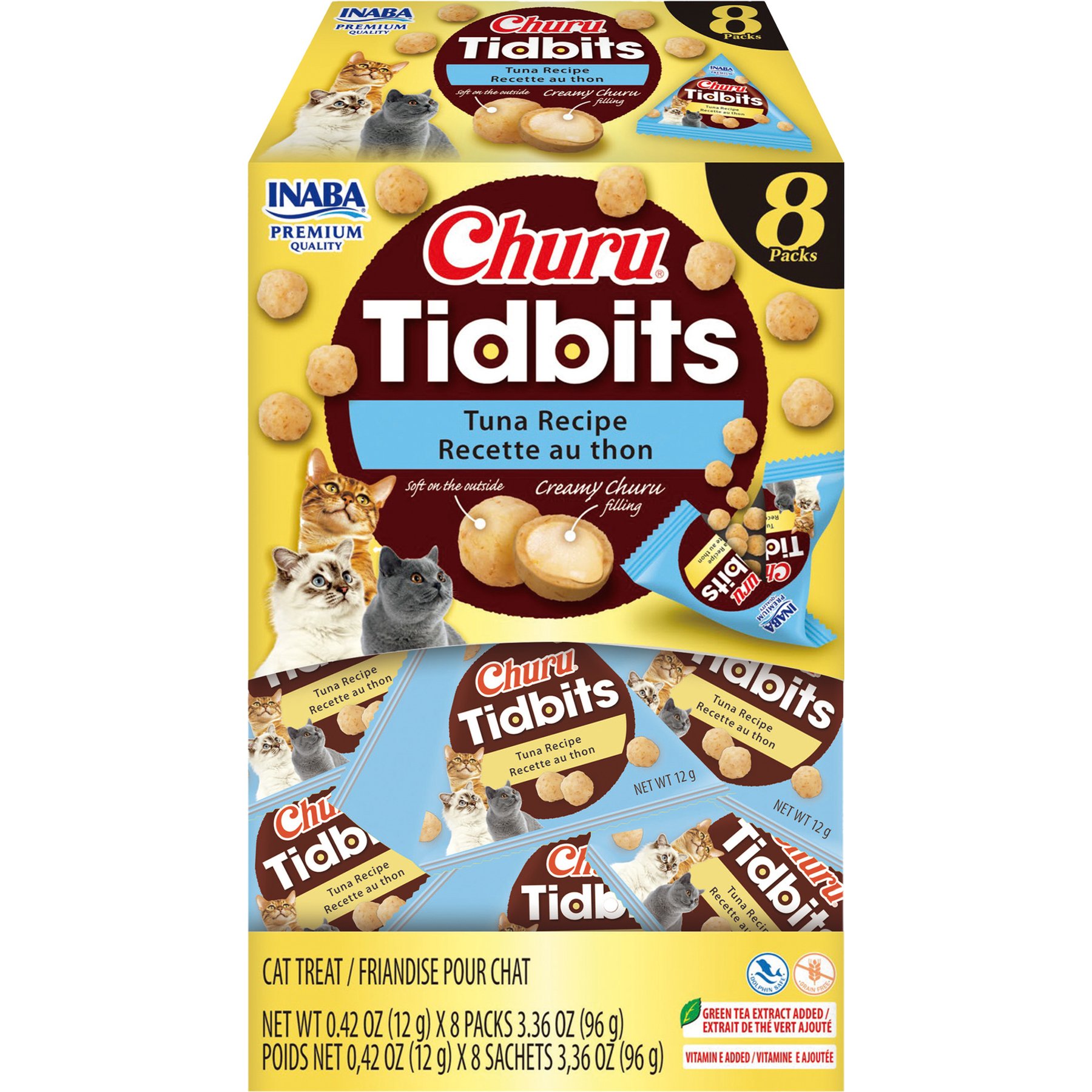 Inaba Churu Tidbits Tuna Recipe Grain-Free Cat Treats, 0.42-oz tube, 8 count